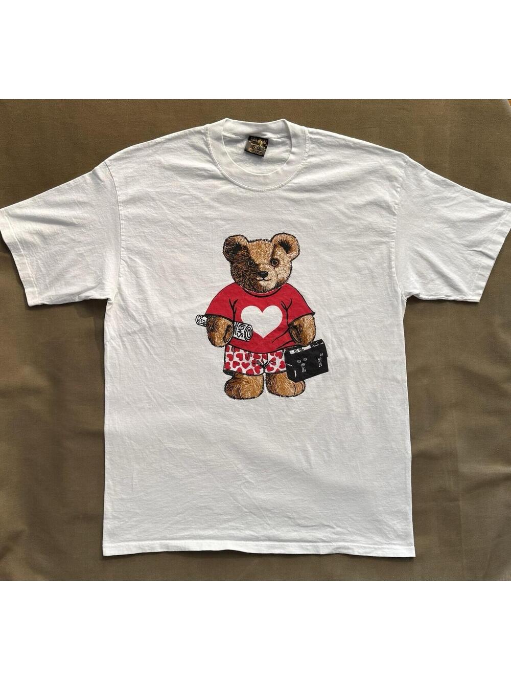 Vintage 90s Touch Of Gold Teddy Bear Heart XL White Single Stitch T-Shirt New